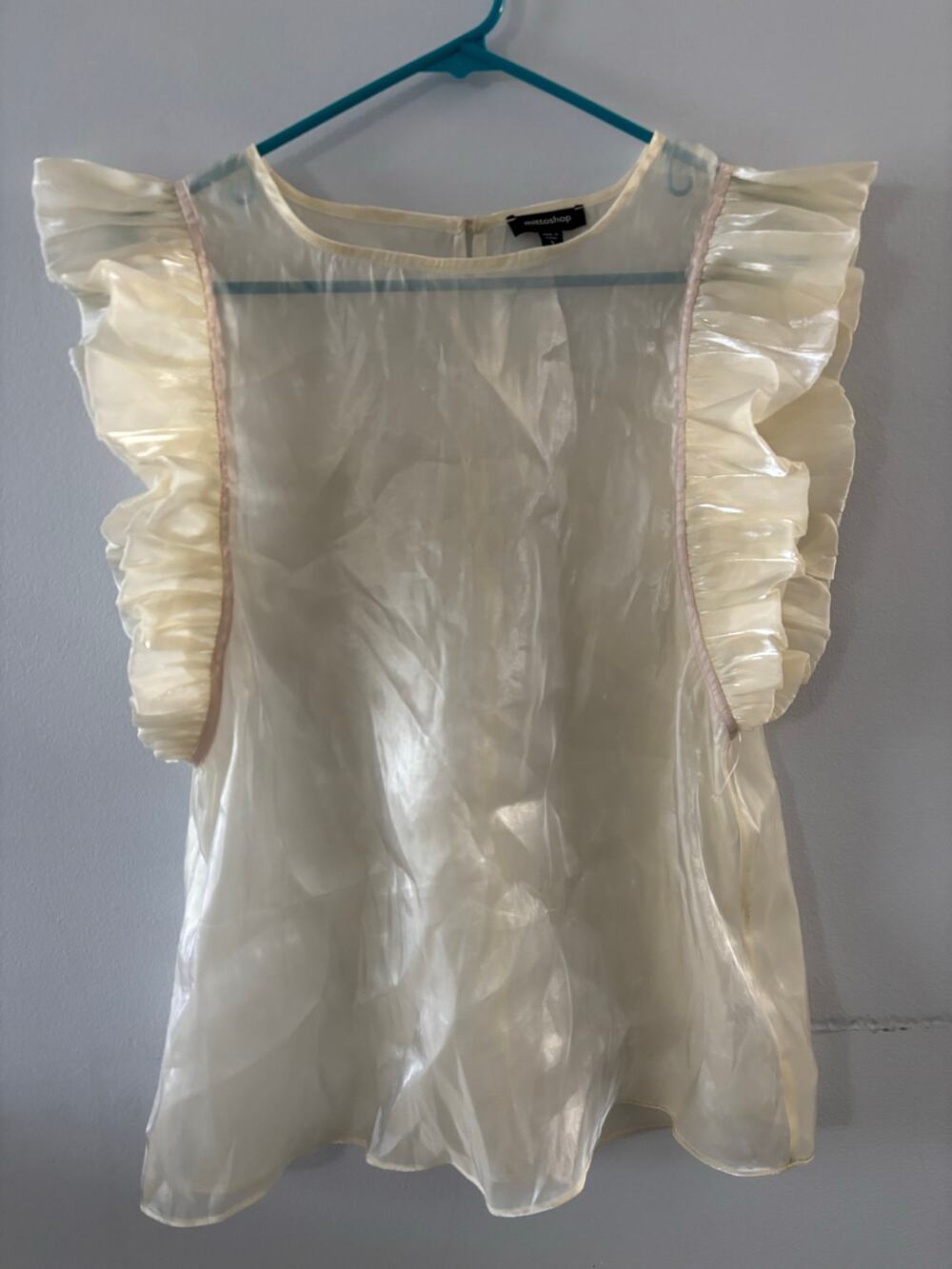 Mittoshop Womens Sheer Y2K Festival Top Size Small Cream Flutter Sleeve Rave